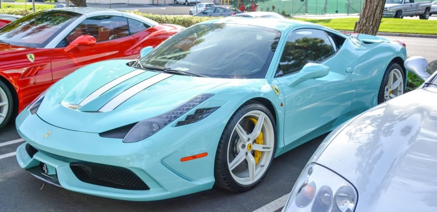 Light Blue Ferrari Speciale Rocks Newport Beach