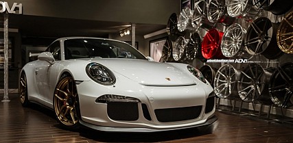 Angelic White Porsche 911 GT3 Sports Gold ADV.1 Wheels