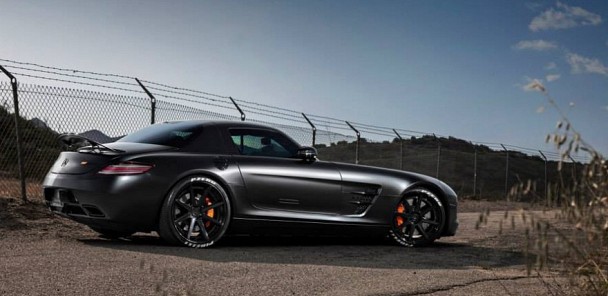 Satanic Satin Black SLS AMG on ADV.1 Wheels